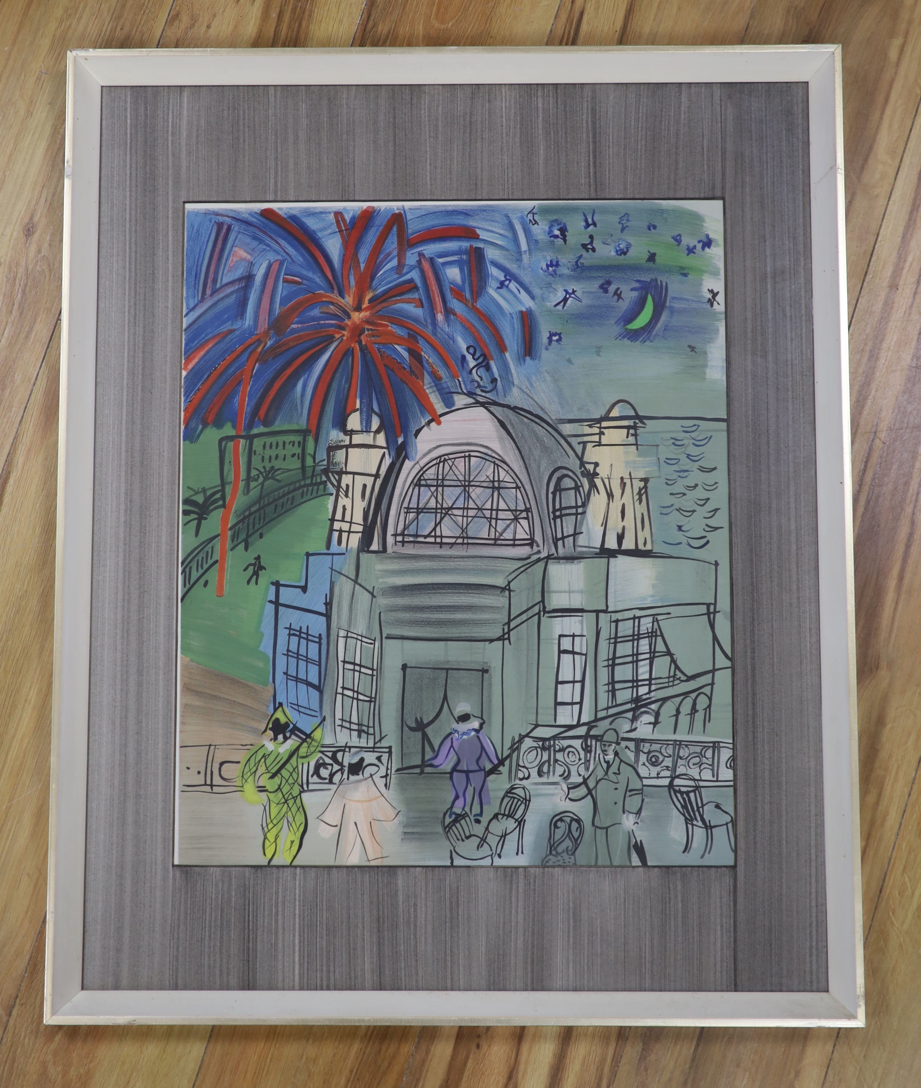 Raoul Dufy, lithograph, 'Feu d'artifice à Nice', 1964 Redfern Gallery label verso, 55 x 46cm